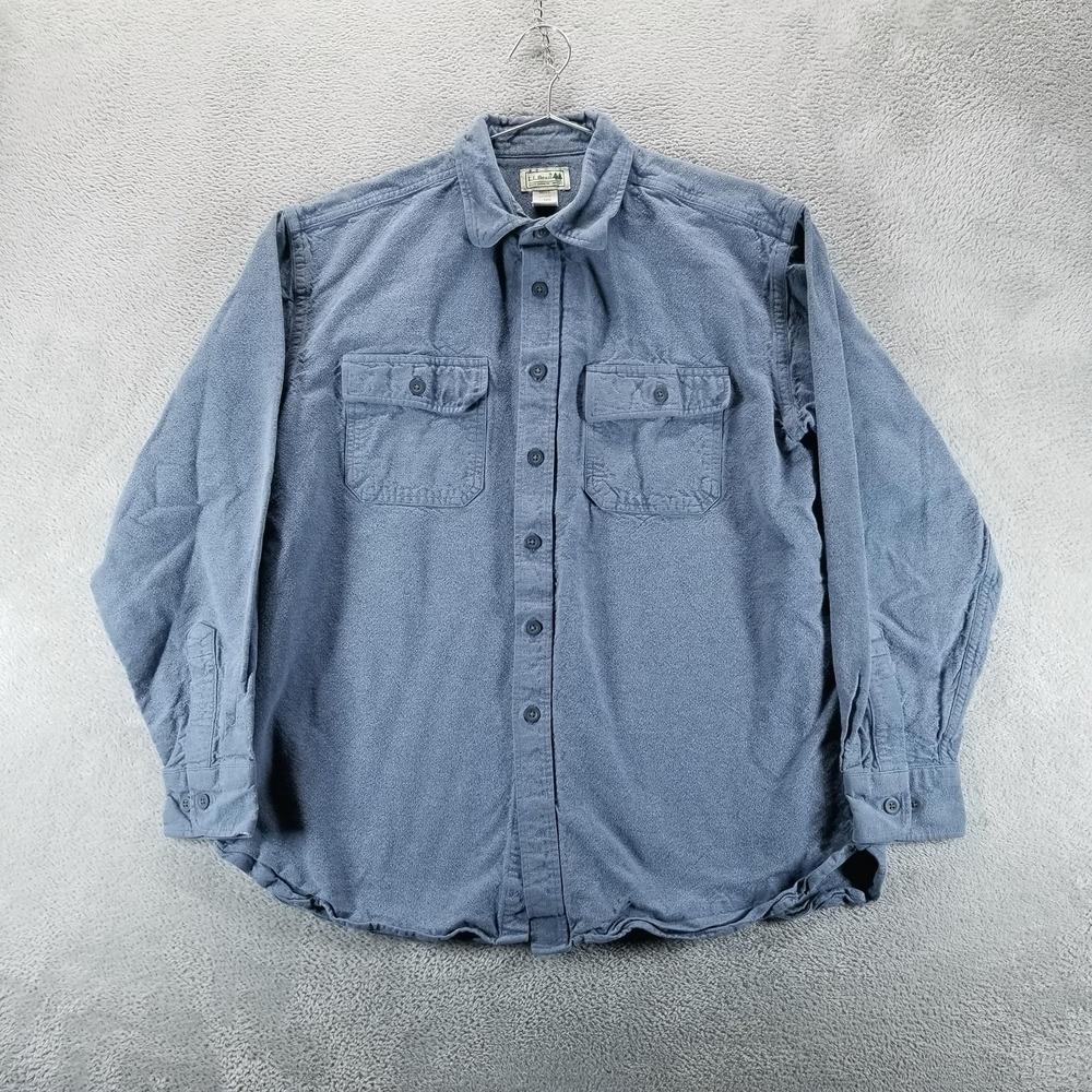 LL Bean Shirt Mens L Blue Chamois Flannel Button‎ Front Workwear Pockets Casual